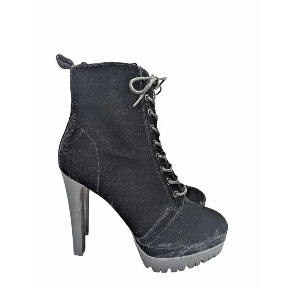 Aldo Aliria Black Velvet platform zip lace up bootie heels womens 8.5